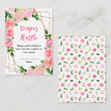 Pink Roses Floral Baby Shower Diaper Raffle