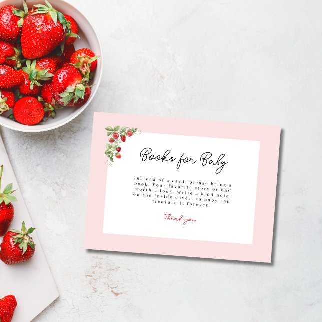 Cartão De Informações Pink Strawberry Baby Shower Books for Baby (Berry Sweet Enclosure Card)