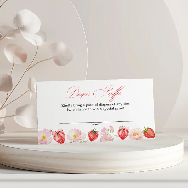 Cartão De Informações Pink Strawberry Floral Baby Shower Diaper Raffle (Criador carregado)