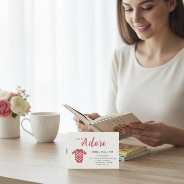 Cartão De Informações Pink Stripe Girly Adore Book Request Baby Shower  (Criador carregado)