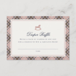 Cartão De Informações Pink Tartan Plaid Rocking Horse Diaper Raffle Card