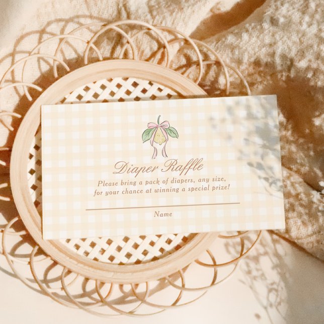 Cartão De Informações Pink & Yellow Lemon Bow Diaper Raffle (Criador carregado)