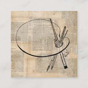 Cartão De Informações Pintura Vintage da Paleta de Pincel e Pinta