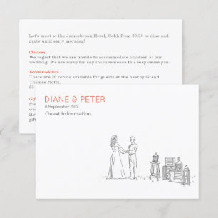 Cartão De Informações Piquenique no Jardim Casamento Minimalista Preto e