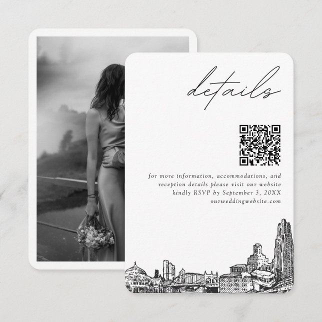 Cartão De Informações Pittsburgh Casamento Detalhes Modernos QR Código (Frente/Verso)