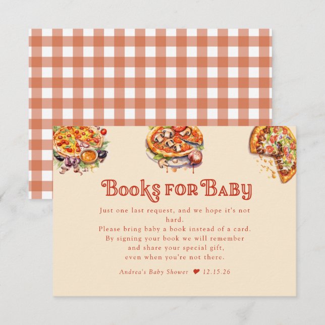 Cartão De Informações Pizza | Fatia | Livros para Chá de fraldas (Frente/Verso)