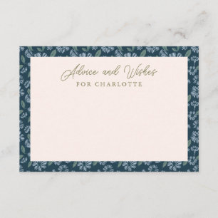 Cartão De Informações Placa de Aviso do Chá de fraldas Floral Azul-marin