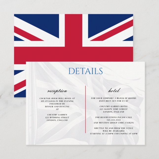 Cartão De Informações Placa de Casal do Reino Unido (Frente/Verso)