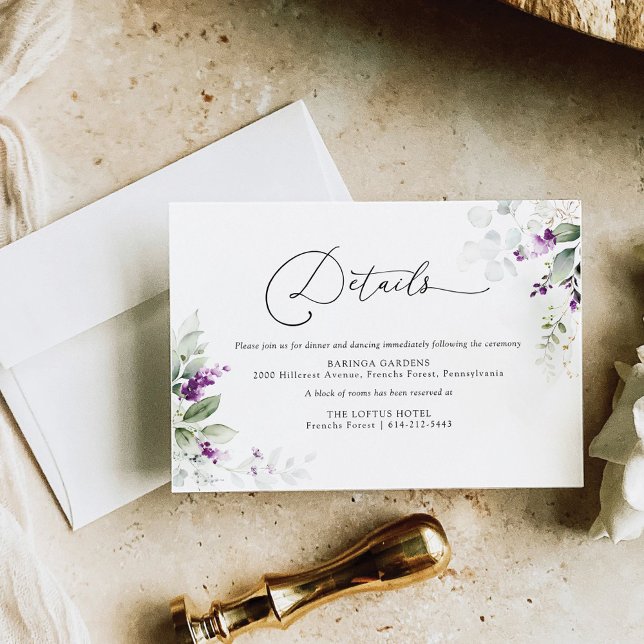 Cartão De Informações Placa de Casamento de Lavanda em verde roxo (Criador carregado)