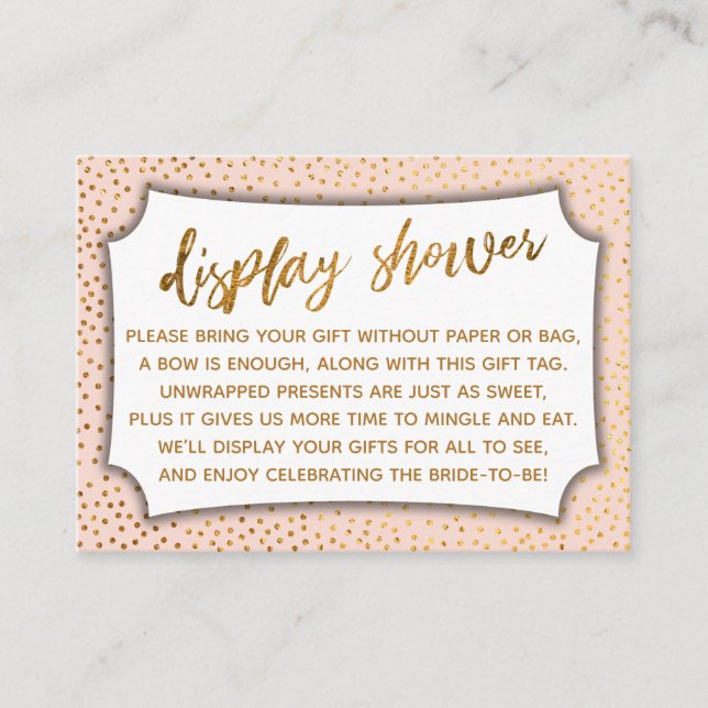 Cartão De Informações Placa de Chá de panela de Confetti Blush e Dourada (Frente)