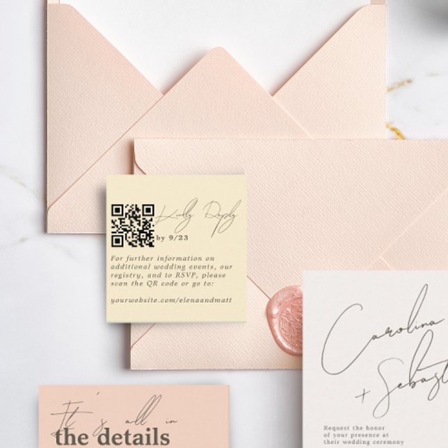 Cartão De Informações Placa de código QR RSVP Amarelo Pálido Moderna (Criador carregado)