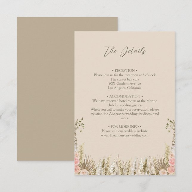 Cartão De Informações Placa de compartimento de detalhes de boho (Frente/Verso)