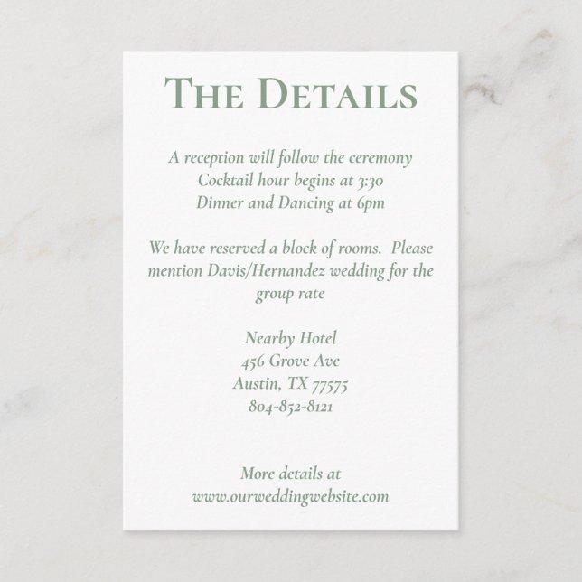 Cartão De Informações Placa de Detalhes Floral do Pêssego Branco Sage Bl (Frente)