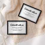 Cartão De Informações Placa de detalhes preto e prateado do Bat Mitzvah<br><div class="desc">Esta placa de inserção de tendência apresenta letras em negrito na parte frontal com um aspecto em camadas em cintilação prateada e branca,  e um fundo de cor sólida. Adicione seu texto usando o formulário modelo. Altere a fonte,  o layout e as cores usando a Ferramenta Design.</div>