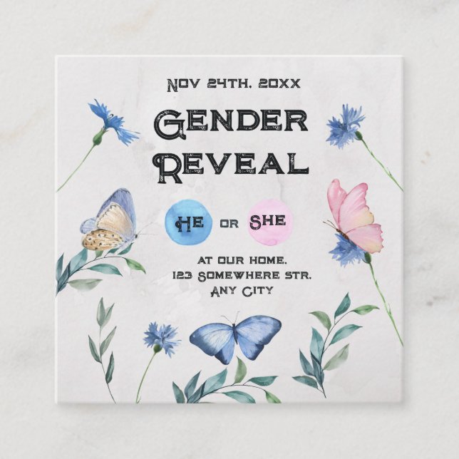 Cartão De Informações Placa de gabinete de borboleta floral com aquarela (Frente)