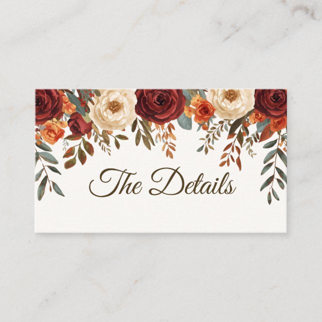 Cartão De Informações Placa de gabinete de Casamento outono Russo | Códi (Frente)