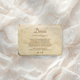 Cartão De Informações Placa de gabinete de casamento vintage de papel an