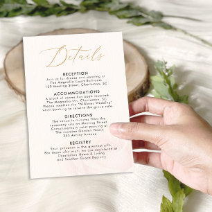 Cartão De Informações Placa de Gabinete de Detalhes do Casamento do Rosa