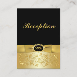 Cartão De Informações Placa de gabinete de rolagem Dourada Floral Preta