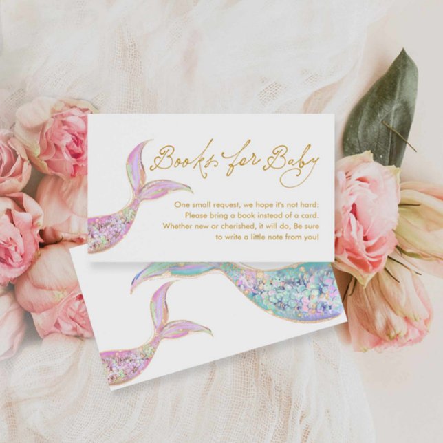 Cartão De Informações Placa de Gabinete de Solicitação de Livro Sereia (Mermaid Beach Baby shower Books for Baby Card)