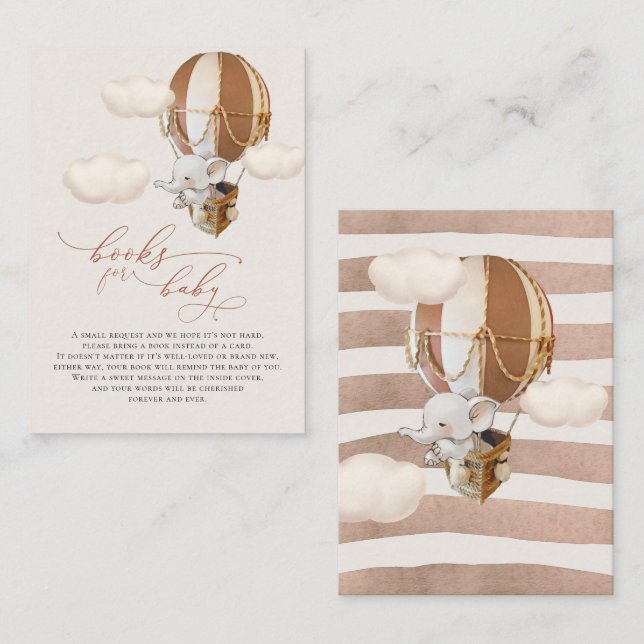 Cartão De Informações Placa de gabinete do elefante Balloon Baby Books (Frente/Verso)