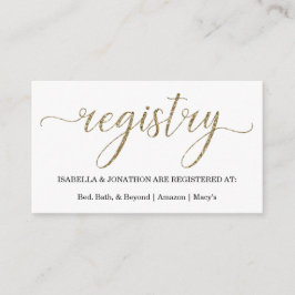 Cartão De Informações Placa de gabinete do registro Glitter Gift Dourada