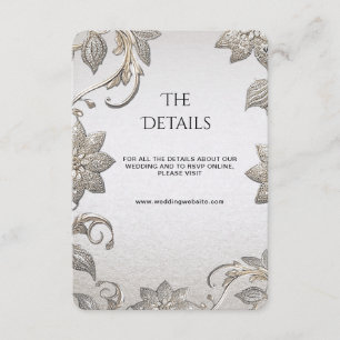 Cartão De Informações Placa de gabinete Floral Detalhado Prata Dourada