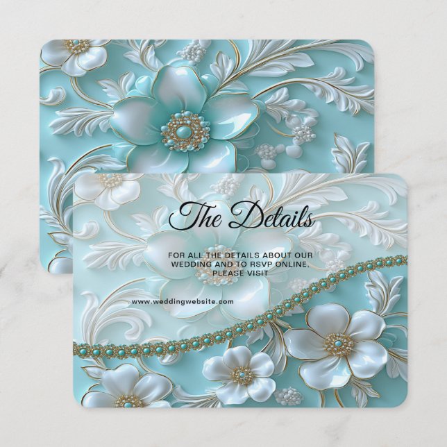 Cartão De Informações Placa de gabinete Floral Detalhado Teal White (Frente/Verso)