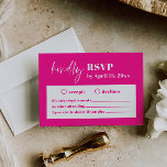 Cartão De Informações Placa de gabinete RSVP de Casamento Branco Moderno<br><div class="desc">Este é um cartão RSVP de casamento ousado e moderno com uma bela fonte de caligrafia e um fundo rosa quente. Todas as cores são editáveis. // Para designs correspondentes, procure "FALLON" na certeira loja Nicole Zazzle. * Se você gosta deste design, mas não o vê disponível para algo que...</div>