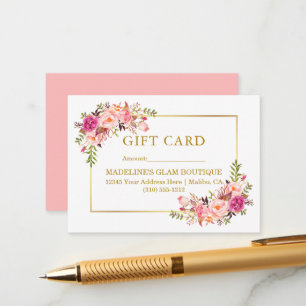 Cartão De Informações Placa de presente Dourada Floral Cor-de-Água Rosa