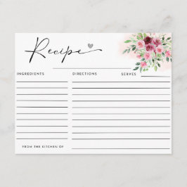 Cartão De Informações Placa de Receita do Chá de panela Floral Burgundy