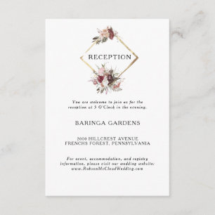 Cartão De Informações Placa de Recepção de casamento Floral Burgundy B