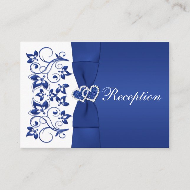 Cartão De Informações Placa de Recepção de casamento Floral Real Azul Br (Frente)