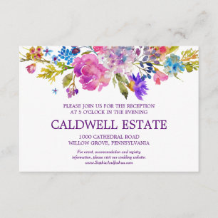 Cartão De Informações Placa de Recepção de casamento rosa púrpura e azul
