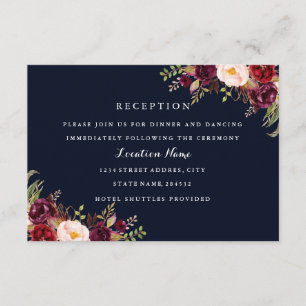 Cartão De Informações Placa de Recepção Floral do Casamento outono Burgu