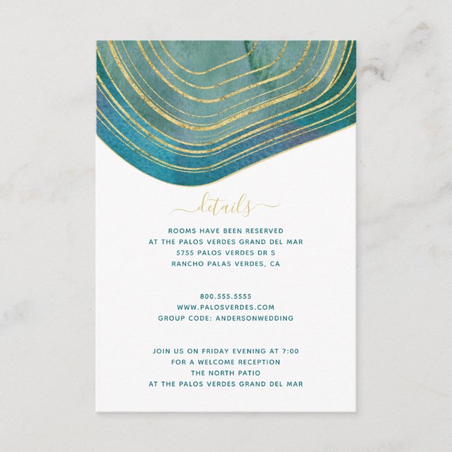 Cartão De Informações Placa do gabinete Detalhes de Aquarela Verde Agate (Frente)