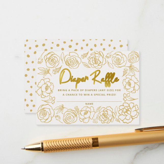 Cartão De Informações Placa Raffle de Fralda de Chá de fraldas Elegante  (Frente/Verso In Situ)