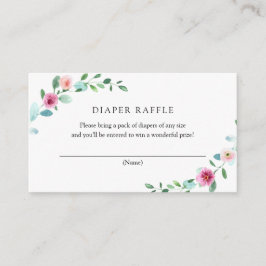 Cartão De Informações Placa Raffle de Fralda Eucalyptus e Flores Rosa