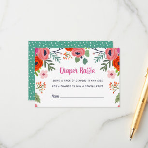 Cartão De Informações Placa Raffle de Fralda Floral Brilhante