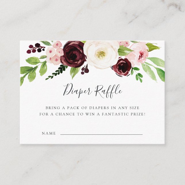 Cartão De Informações Placa Raffle de Fralda Romance Blush (Frente)