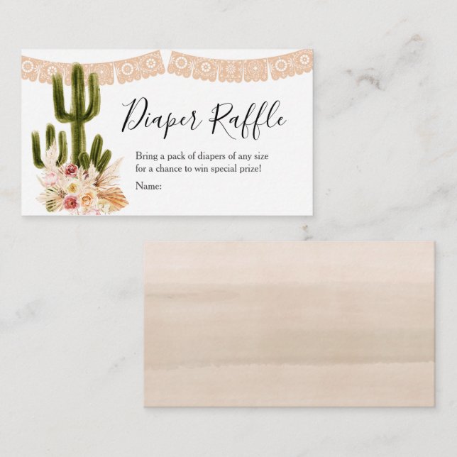Cartão De Informações Placa Raffle Fralda Boho Cactus (Frente/Verso)