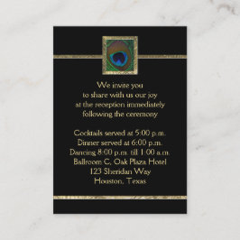 Cartão De Informações Placa receptáculo de pena de peacock preta e Doura