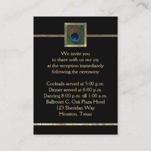 Cartão De Informações Placa receptáculo de pena de peacock preta e Doura