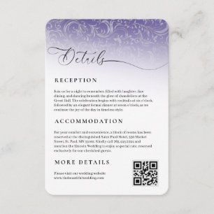 Cartão De Informações Placa receptora de Casamento tema damasco roxo