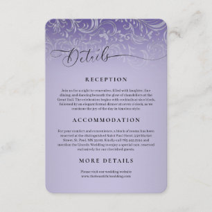 Cartão De Informações Placa receptora de Casamento tema damasco roxo