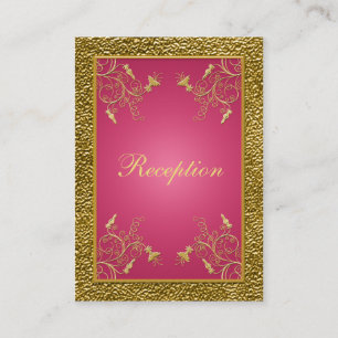 Cartão De Informações Placa receptora floral rosa e Dourada