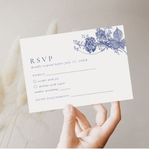 Cartão De Informações Placa RSVP Azul Floral Azul Elegante