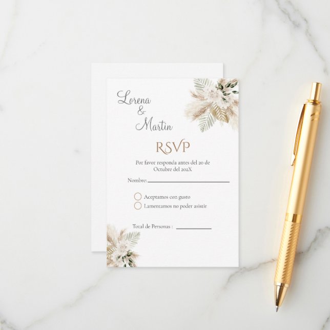 Cartão De Informações Placa RSVP de Casamento Boho Espanhol (Frente/Verso In Situ)