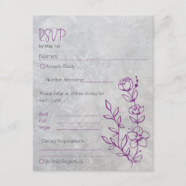 Cartão De Informações Placa RSVP de Casamento de cinza Concreto e Púrpur