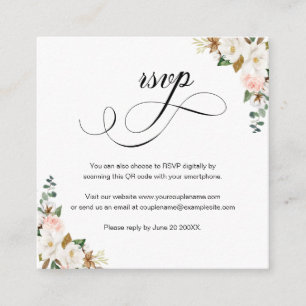 Cartão De Informações Placa RSVP de Casamento de Código QR de Script Flo